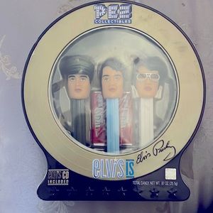 ELVIS pez candy and three dispensers and candy CD collectible